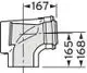 Revisions-T-Stück mit 87-Grad-Bogen, konzentrisch ausgeführt, aus PP-Material. Abgebildet ist das Produkt mit sichtbaren Maßen in einer schematischen Darstellung. Markierung: Vaillant.